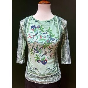 Charter Club Floral Print 3/4 Sleeve Blouse Women's Size PS